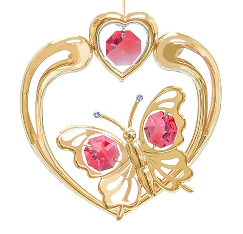24K Gold Plated Butterfly In Heart Ornament W/ Swarovski | Mascot USA
