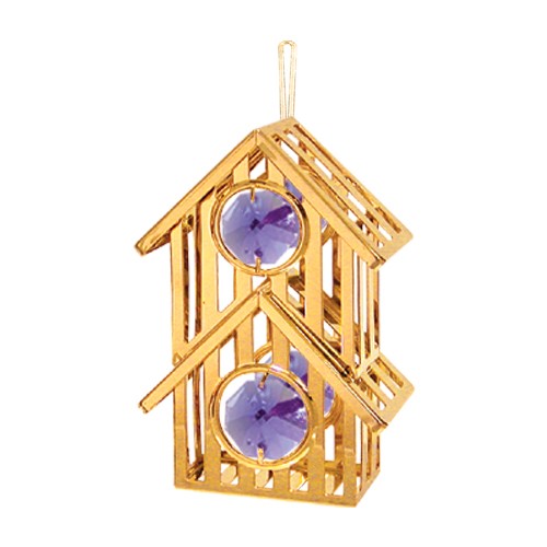 24K Gold Plated Bird House Ornament W/ Swarovski | Mascot USA