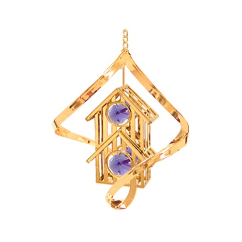 24k Gold Plated Bird House Large Spiral w/Purple Swarovski Element Crystal