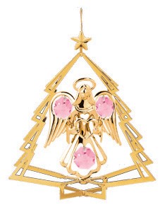 24K Gold Plated Angel W/Heart In Tree Ornament W/Swarovski | Mascot USA