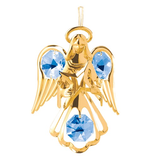24K Gold Plated Angel W/Star Ornament W/ Swarovski | Mascot USA