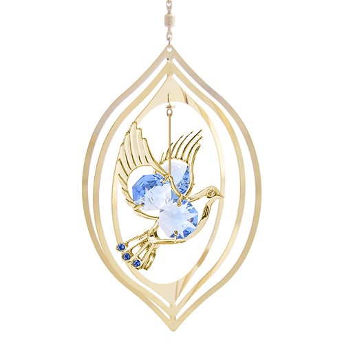 24k Gold Plated Dove Lemon Ornament w/Blue Swarovski Element Crystal
