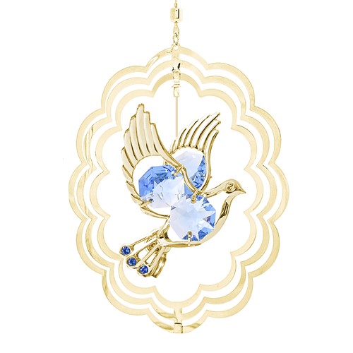 24k Gold Plated Dove Oval Ornament w/Swarovski Element Crystal (Blue/Red)