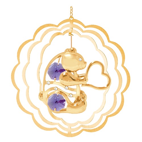 24k Gold Plated Bear w/Heart Circle Ornament w/Swarovski Element (Blue/Purple)