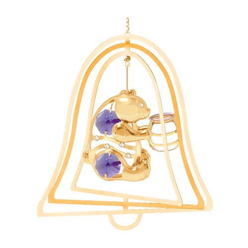 Gold Plated Bear w/Honey Jar Bell Ornament w/Swarovski Element Crystal(9 Colors)