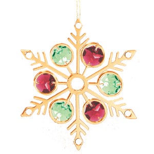 24K Gold Plated Large Snowflake Ornament W/Colors Swarovski | Mascot USA
