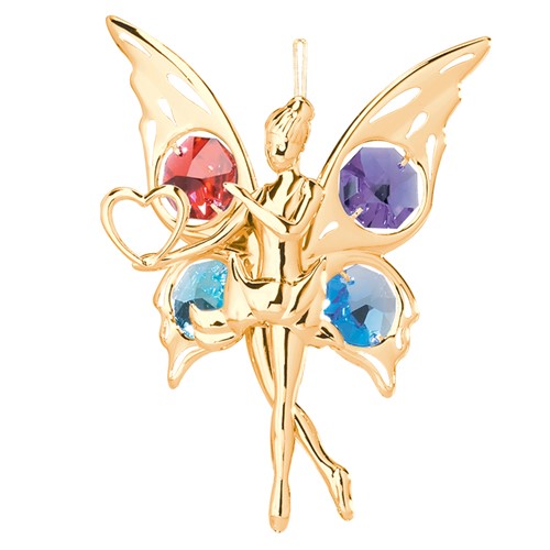 24K Gold Plated Fairy W/Heart Ornament W/Mixed Swarovski | Mascot USA