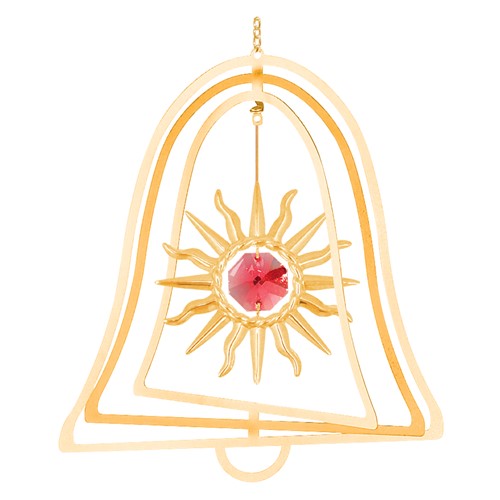 24k Gold Plated Sunburst Bell Ornament w/Red Swarovski Element Crystal