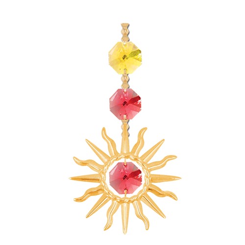 24k Gold Plated Sunburst Hanging Charm Ornament w/Red Swarovski Element Crystal