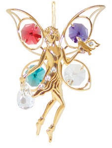 24k Gold Plated Fairy w/Dove Ornament w/Mixed Swarovski Element Crystal