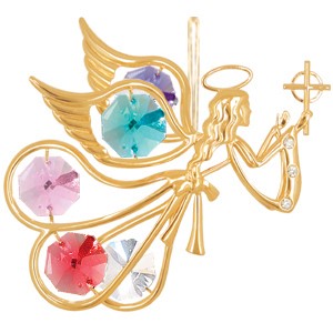 24K Gold Plated Flying Angel W/Cross Ornament W/Swarovski | Mascot USA