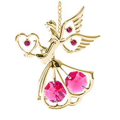 24K Gold Plated Angel W/Heart Ornament W/Swarovski | Mascot USA