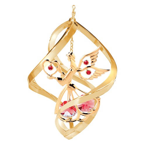 24k Gold Plated Angel w/Heart Classic Spiral w/Swarovski Element (Blue/Red)