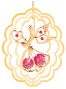 24k Gold Plated Angel w/Heart Oval Ornament/Swarovski Element Crystal (Blue/Red)