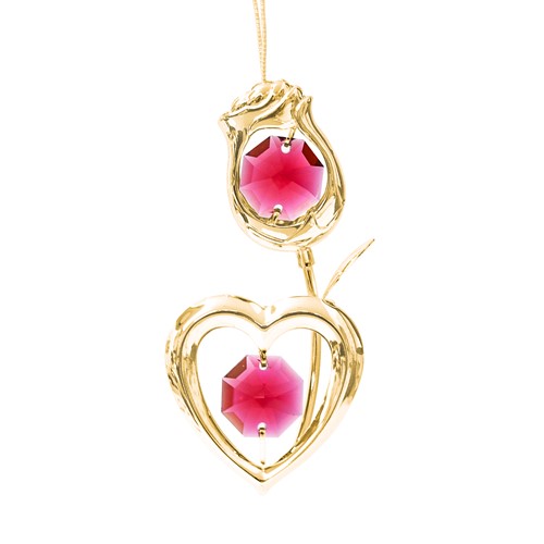24K Gold Plated Rose/Heart Ornament W/Swarovski | Mascot USA
