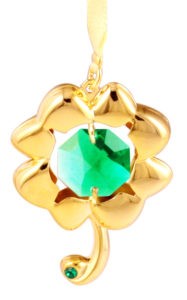 24K Gold Plated 4 Leaf Clover Ornament W/Green Swarovski | Mascot USA