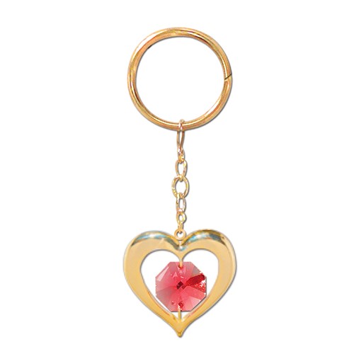 24k Gold Plated Heart Icon Key Chain w/Red Swarovski Element Crystal