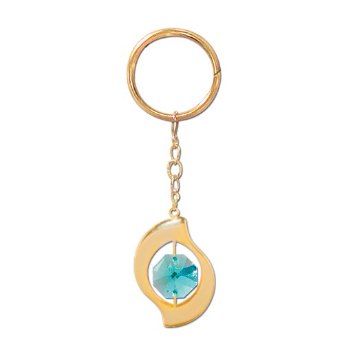 24k Gold Plated Leaf Icon Key Chain w/Green Swarovski Element Crystal