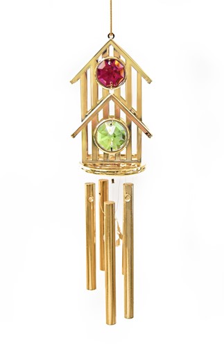 24k Gold Plated Bird House Wind Chime w/ Swarovski Element