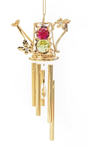 24k Gold Plated Watering Can Wind Chime w/Swarovski Crystals