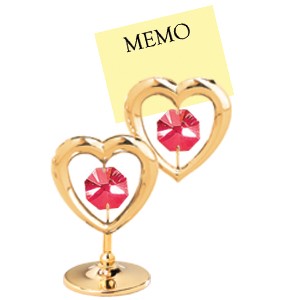 24K Gold Plated Twin Hearts Memo Holder W/Red Swarovski | Mascot USA