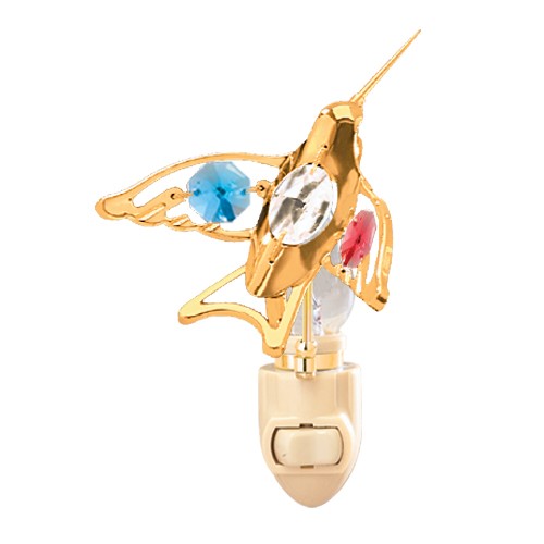 24k Gold Plated Hummingbird Night Light w/Mixed Swarovski Element Crystal