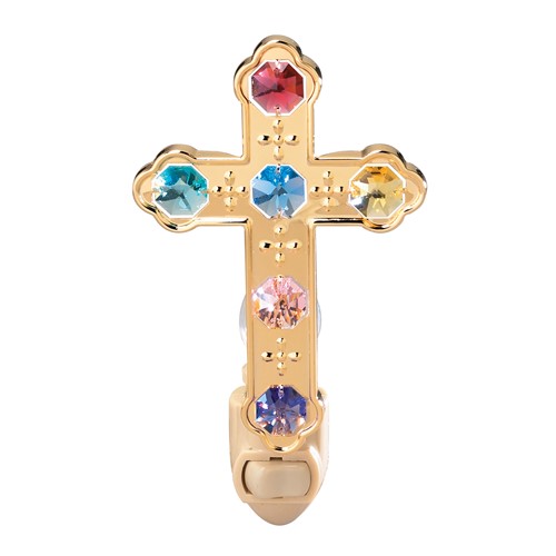 24k Gold Plated Large Cross Night Light w/Mixed Swarovski Element Crystal