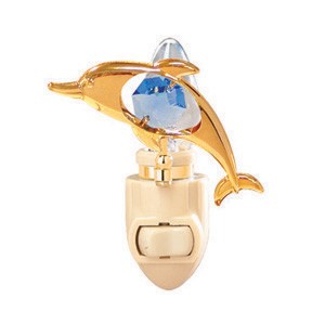 24k Gold Plated Icon Mini Dolphin Night Light w/Swarovski Element (9 colors)
