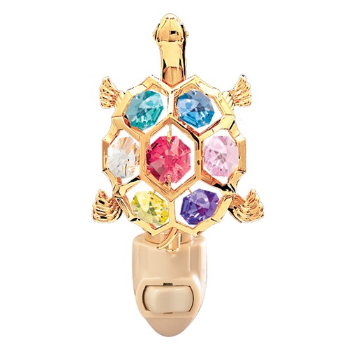 24k Gold Plated Turtle Night Light w/Mixed Swarovski Element Crystal