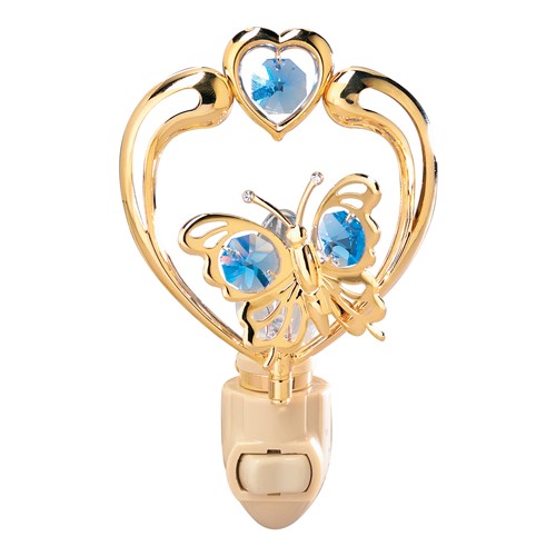 24k Gold Plated Butterfly in Heart Night Light w/ Swarovski Element (6 colors)