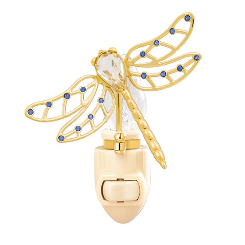 24k Gold Plated Dragonfly Night Light w/ Swarovski Element (Blue/Green/Red)