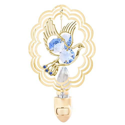 24k Gold Plated Dove in Oval Night Light w/ Swarovski Element Crystal (Blue/Red)