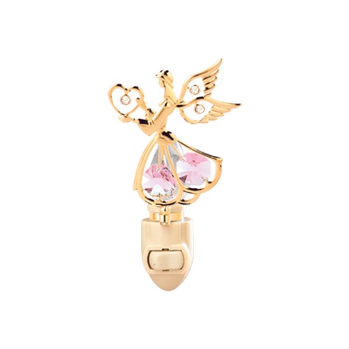24k Gold Plated Angel w/Heart Night Light w/Clear Swarovski Element (6 colors)