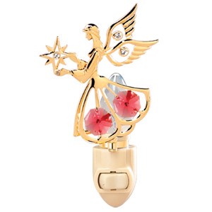 24k Gold Mini Angel w/Cross Night Light/Swarovski Element Crystal (6 Colors)