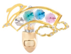24k Gold Plated Dolphin w/ Rainbow Night Light w/Mixed Swarovski Element Crystal