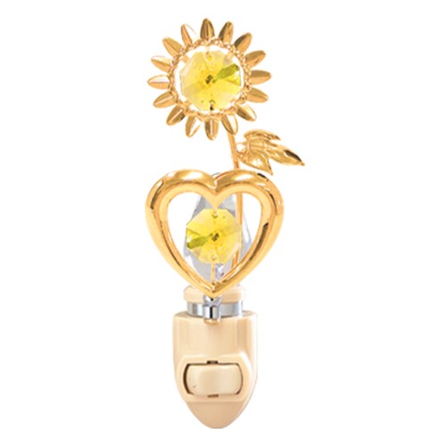 24K Gold Plated Sunflower/Heart Night Light W/ Swarovski | Mascot USA