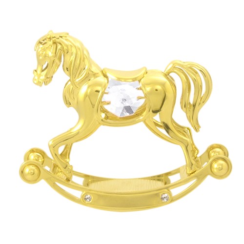24K Gold Plated Rocking Horse Free Standing W/Swarovski | Mascot USA