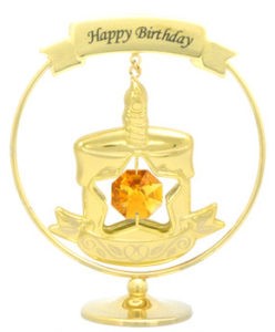 24K Gold Birthday Cake Mobile Standing W/Gold Swarovski | Mascot USA