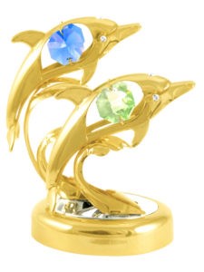 24k Gold Plated Twin Dolphins on Stand/Swarovski Element Crystal (Mixed/Purple)