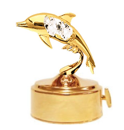 24k Gold Twin Dolphins Mirror Music Box/Crystal (MX-Blue/Green or MX1-Green)