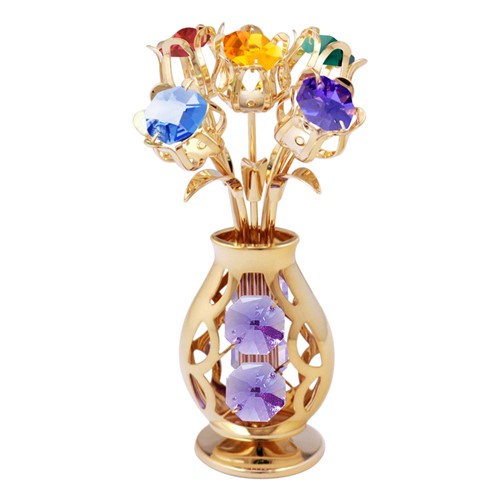 24K Gold Plated 5 Flowers In Vase Tabletop W/ Swarovski | Mascot USA
