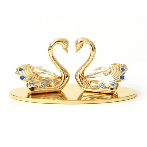 Ornament in 24k Gold Plated Twin Swans w/ Swarovski Crystal | Mascot USA