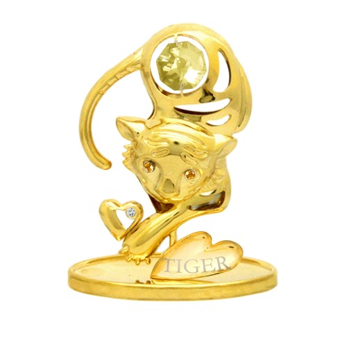 24K Gold Plated Chinese Zodiac (Tiger) On Stand With Swarovski | Mascot USA