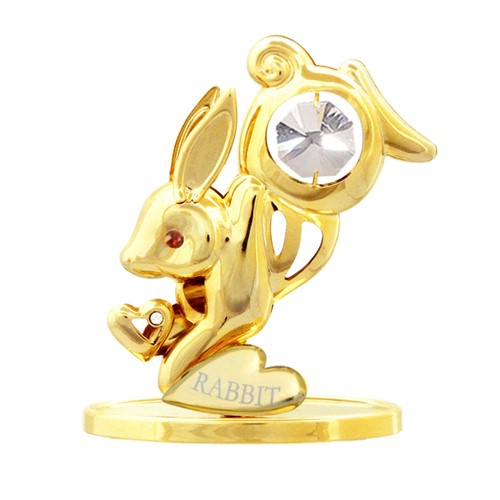 24K Gold Plated Chinese Zodiac (Rabbit) On Stand W/ Swarovski | Mascot USA