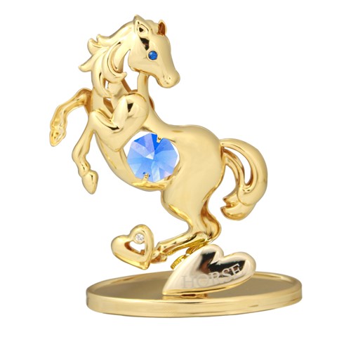 24K Gold Plated Chinese Zodiac (Horse) On Stand W/ Swarovski | Mascot USA