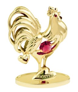 24K Gold Plated Chinese Zodiac (Rooster) On Stand/Red Swarovski | Mascot USA
