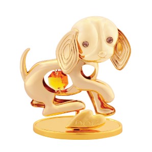 24K Gold Plated Chinese Zodiac (Dog) On Stand W/ Swarovski | Mascot USA