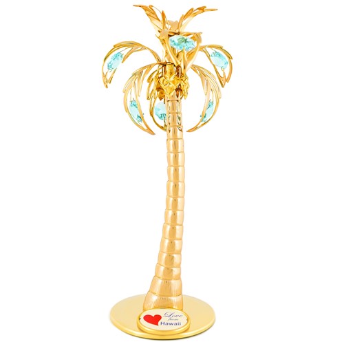 24k Gold Plated Palm Tree on Stand w/Green Swarovski Element Crystal