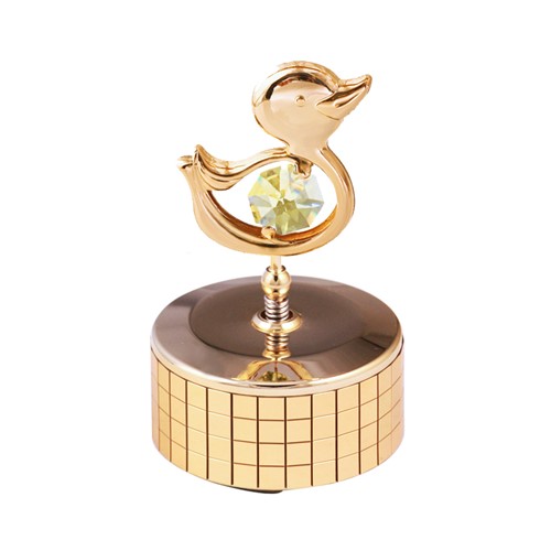 24K Gold Plated Duckling Mirror Music Box W/Gold Swarovski | Mascot USA