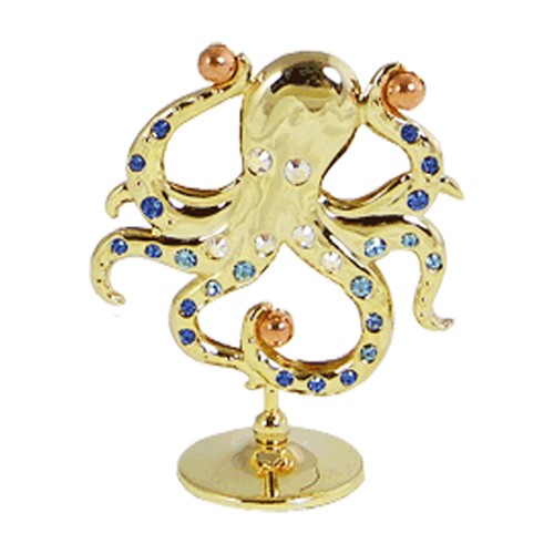 24k Gold Plated Octopus on Stand w/Swarovski Element Crystal